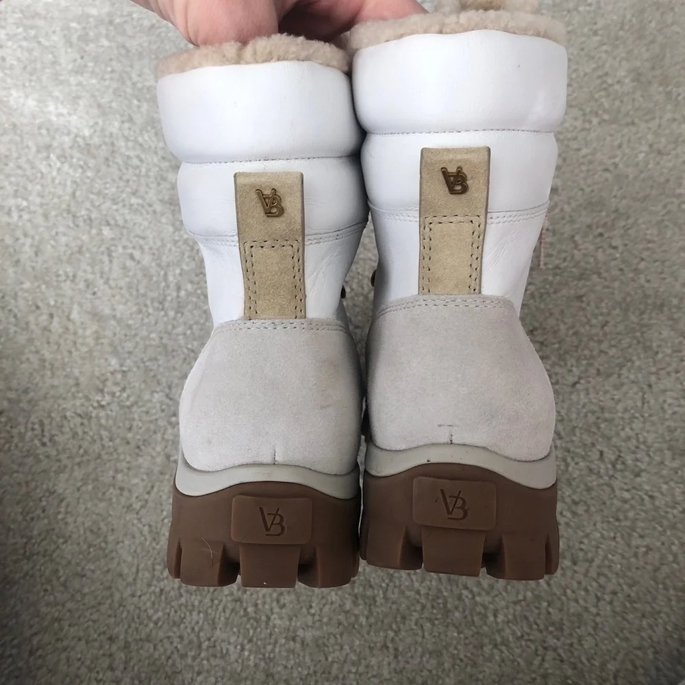 Veronica Beard Galina Boot In White And Snow Leather Lace up Boots Size 10.5